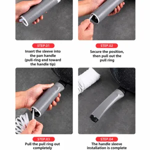 Silicone pot handle cover anti-scald sleeve for frying pan and kitchen cookware use securely.
