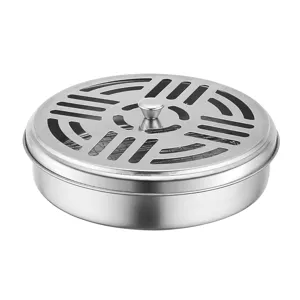 Boîte support en acier inoxydable pour bobine anti-moustique avec couvercle, cendrier ignifuge.