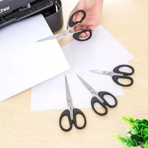 Stainless steel scissors set for office and home, sharp blades with comfortable black handles.
