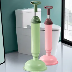 Heavy duty toilet plunger with stainless steel rod and powerful vacuum suction design.