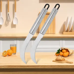 Stainless steel banana knife fruit peeling tool kitchen gadget sharp curved blade cutter 2pcs