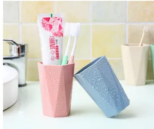 Wheat straw toothbrush holder geometric diamond wash cup bathroom mouthwash tumbler
