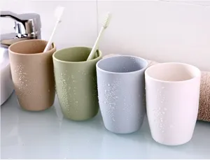 Plastic toothbrush cups set, minimalist mouthwash cups for home bathroom daily use.