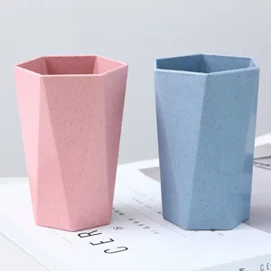 Wheat straw geometric diamond mouthwash cup and toothbrush holder travel washing cup set