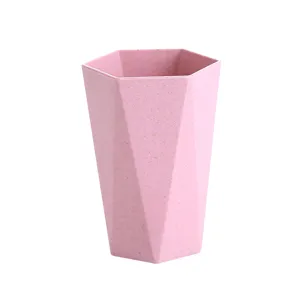 Pink wheat straw geometric mouthwash cup toothbrush holder bathroom travel mug