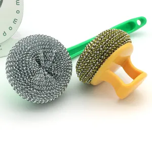 Kitchen cleaning brush set with handle and nano scrub balls for non-stick pans and dishes.
