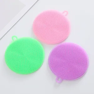 Silicone dishwashing brush kitchen cleaning tool round scrubber with hanging loop