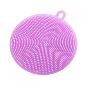 Round silicone dish washing scrubber kitchen cleaning brush with hanging hole for pots dishes