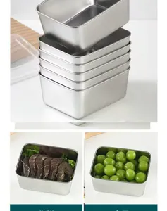Stainless steel food storage container kitchen crisper bento box for fridge organization.