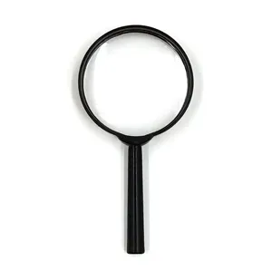 Detailed view of the handheld optical magnifying glass with a classic black round frame.