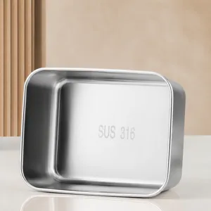Stainless steel sealed box, durable food storage container for kitchen and home fridge use.