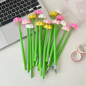 Creative Simulation Lotus Silicone Gel Pen 0.5mm Black Ink Needle Tip Soft Stem Decompression Writing Pen Student Office Stationery Gift