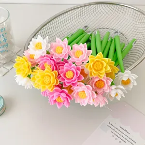 Colorful silicone gel pens with realistic lotus flower design for students and teachers