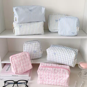 Ins Süße Schleife Bestickte Kosmetiktasche Tragbare Leinwand Make-up Tasche Schüler Federmäppchen Mehrzweck Aufbewahrungstasche
