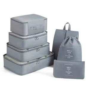 7 Stueck Reise Organizer Set Wasserdichte Packwuerfel Kofferwaeschetaschen in Grau