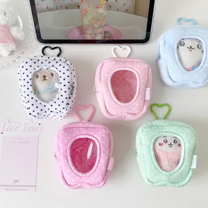Tooth Shaped Plush Doll Storage Display Bag With Transparent Window Heart Clip Soft Polyester Cotton Doll Travel Bag