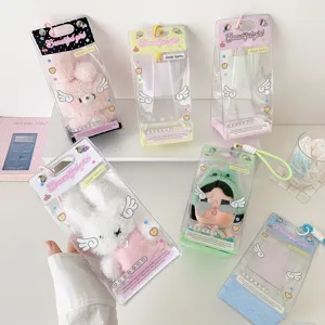 Detailed view of colorful angel wing transparent display bags for 10cm plush dolls