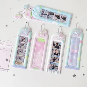 Collection of colorful PVC four-frame photocard holders in various pastel designs