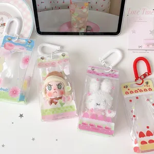 Cute transparent PVC display bags for plush dolls with colorful cake and fruit patterns