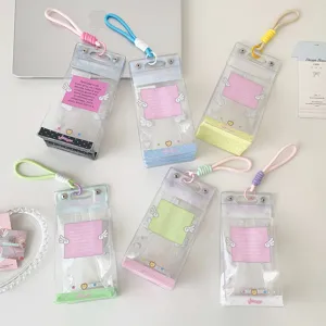 Set of transparent angel wing doll display bags in multiple pastel colors with straps.