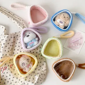 Soft plush triangular doll display pouches with transparent windows in assorted colors