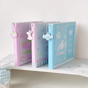 Carpeta de álbum de fotos PVC estilo coreano de 4 rejillas con lindos dijes y pasteles