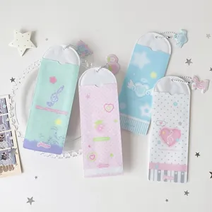 Detailed view of four colorful pastel PVC life four-cut card sleeves with cute musical motifs