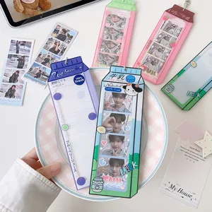 Nahaufnahme von niedlichen Fotokartenhaltern im Milchkarton-Stil für K-Pop-Fans und Sammler