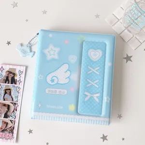 Álbum de fotos de PVC azul estilo coreano con alas de ángel y estrellas para tarjetas