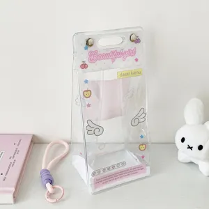 Transparent angel wings doll display bag with decorative prints for 10cm plushies