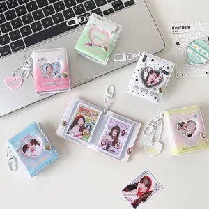 Mini Álbum de Fotos con Corazón Hueco Llavero Portatarjetas de PVC para Estudiantes Carpeta de Tarjetas K-pop Libro Pequeño para Fotos Colgante de Bolso