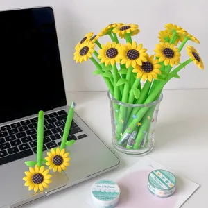 Sunflower shaped silicone gel pens set for creative desktop decoration and school use