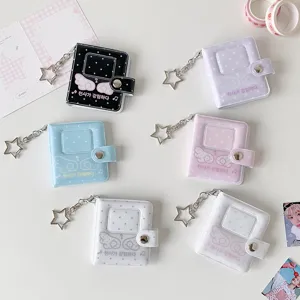 Mini Álbum de Fotos Soporte para Tarjetas de PVC Con Llavero de Estrella Patrón de Alas Libro de Almacenamiento