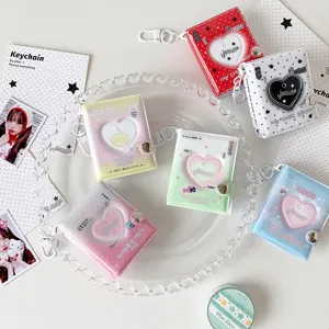 Mini álbumes de fotos en forma de corazón con llavero para tarjetas de fotos K-pop