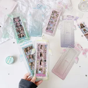 Transparent angel wing four-cut photo card holder protectors in various pastel colors