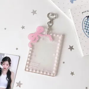 Porta fototessera estetico con fiocco rosa glitter per carte idol da 3 pollici