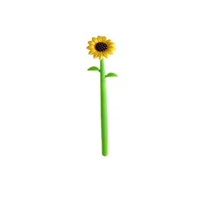 Creative decorative sunflower gel pen with green silicone stem and yellow flower top detail