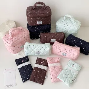 Borsa Cosmetica Trapuntata a Pois Stile Coreano Grande Capacità Pochette Trucco Borsa di Stoccaggio per Donne Viaggio Quotidiano