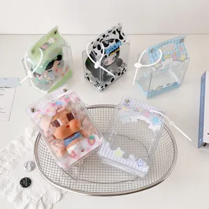 Transparent milk carton shaped PVC storage bags for plush doll display and organization