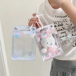 Clear PVC milk box display bag for plush dolls with cute strawberry star patterns