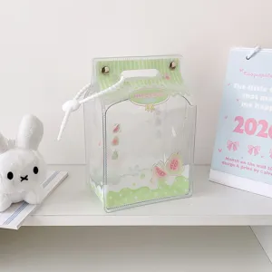Transparent milk carton display bag for plush dolls with cute green fruit patterns