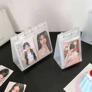 Detailed view of a transparent PP desktop photo album for K-pop photocard storage