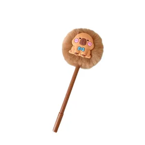 Süßer brauner Plüsch-Capybara-Gelschreiber mit flauschigem Pompon für Schüler-Tagebuchschreiben