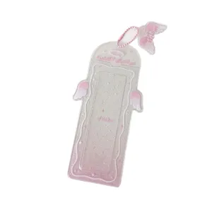 Kawaii pink glitter angel wings photocard holder for long photo strips with bead chain