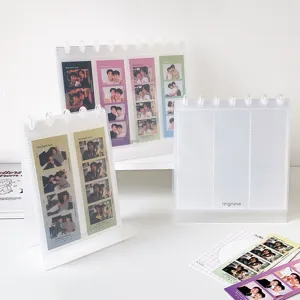 Minimalist Transparent Mushroom Buckle Standing Photo Album Frosted Desktop Four-Grid Card Collector Holder Storage Book For Idol Cards Bill Memos