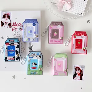 Mini Álbum de Fotos Creativo con Forma de Caja de Leche de Dibujos Animados Con Llavero Portatarjetas de PVC Para Tarjetas Idol Star Libro de Almacenamiento de Fotos de Una Pulgada