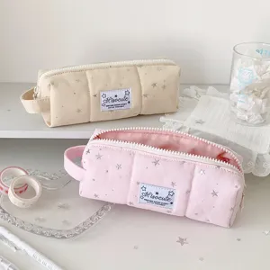 Canvas etui met sterrenpatroon, draagbaar handvat en ritssluiting voor scholieren