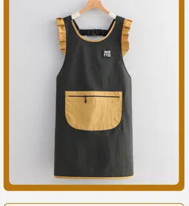Waterproof kitchen apron with ruffled straps and zipper pocket for cooking baking use