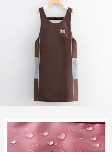 Waterproof kitchen apron with wipeable hand towels on sides, stylish brown vest design for cooking.