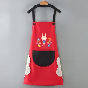 Waterproof kitchen apron for women, cute cartoon rabbit print with handy pockets and towels.